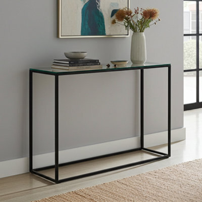 The Furniture Market Monza Glass Console Hall Table With Black Frame - image 1