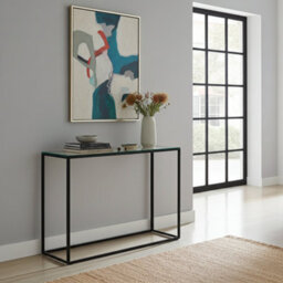 The Furniture Market Monza Glass Console Hall Table With Black Frame - thumbnail 2