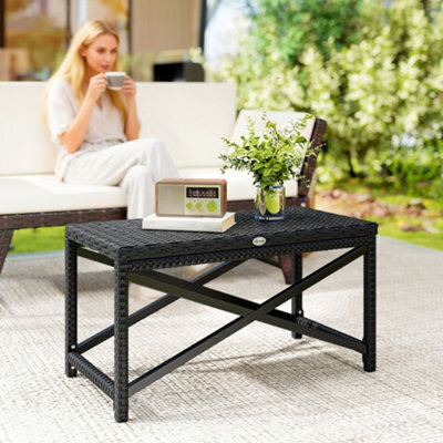 Outsunny Outdoor Coffee Table, Pe Rattan Side Table W/ Plastic Board, Black - image 1