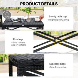 Outsunny Outdoor Coffee Table, Pe Rattan Side Table W/ Plastic Board, Black - thumbnail 6