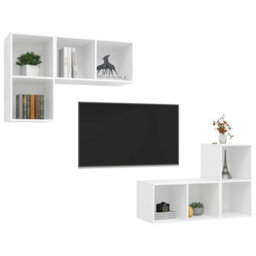 Berkfield Wall-Mounted Tv Cabinets 4 Pcs White Engineered Wood - thumbnail 3