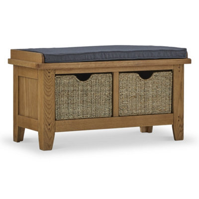 Broadway Oak Hallway Storage Bench With Baskets - Fully Assembled By Roseland Furniture - image 1
