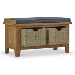 Broadway Oak Hallway Storage Bench With Baskets  - Fully Assembled By Roseland Furniture - thumbnail 3