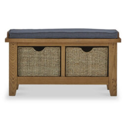Broadway Oak Hallway Storage Bench With Baskets  - Fully Assembled By Roseland Furniture - thumbnail 2