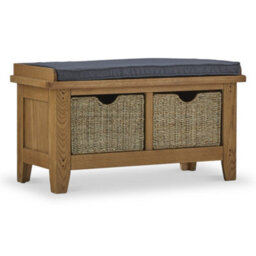 Broadway Oak Hallway Storage Bench With Baskets  - Fully Assembled By Roseland Furniture