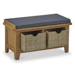 Broadway Oak Hallway Storage Bench With Baskets  - Fully Assembled By Roseland Furniture - thumbnail 4
