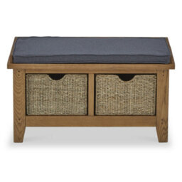Broadway Oak Hallway Storage Bench With Baskets  - Fully Assembled By Roseland Furniture - thumbnail 6
