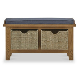 Broadway Oak Hallway Storage Bench With Baskets  - Fully Assembled By Roseland Furniture - thumbnail 5