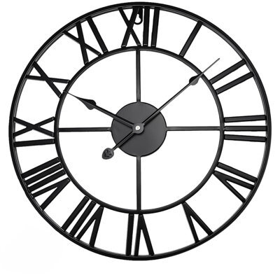 60Cm Large Skeleton Metal Roman Wall Clock Big Numerals Giant Open Round Face Uk - image 1