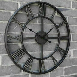 60Cm Large Skeleton Metal Roman Wall Clock Big Numerals Giant Open Round Face Uk - thumbnail 4