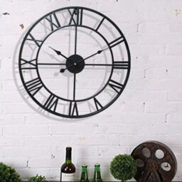 60Cm Large Skeleton Metal Roman Wall Clock Big Numerals Giant Open Round Face Uk - thumbnail 5