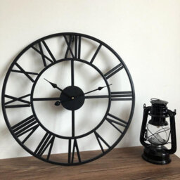 60Cm Large Skeleton Metal Roman Wall Clock Big Numerals Giant Open Round Face Uk - thumbnail 3