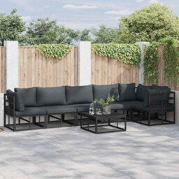 Berkfield Garden Sofa Set With Cushion 6 Pcs Black Aluminium - thumbnail 1