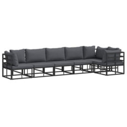 Berkfield Garden Sofa Set With Cushion 6 Pcs Black Aluminium - thumbnail 2