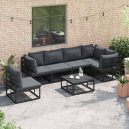 Berkfield Garden Sofa Set With Cushion 6 Pcs Black Aluminium - thumbnail 3