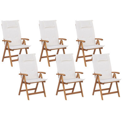 Beliani Set Of 6 Garden Chairs With Cushions Java Acacia Wood Off-White - image 1