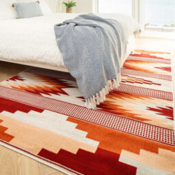 Loomed Warm Orange Terracotta Tribal Geometric Low Pile Soft Living Area Rug 120X170Cm - thumbnail 2