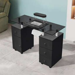 Living And Home Black Wooden Dressing Table Mirror Desk With 4 Castors And Dust Collector