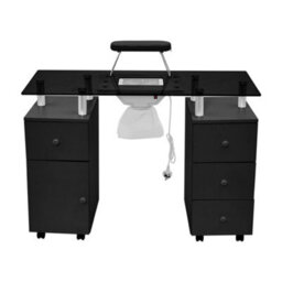 Living And Home Black Wooden Dressing Table Mirror Desk With 4 Castors And Dust Collector - thumbnail 2