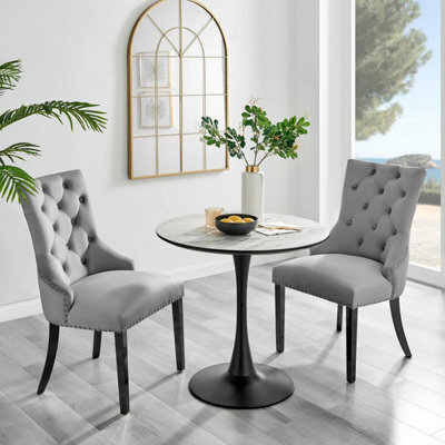 Furniturebox Uk Elina White Marble Effect Round Dining Table & 2 Grey Belgravia Black Leg Chairs - image 1