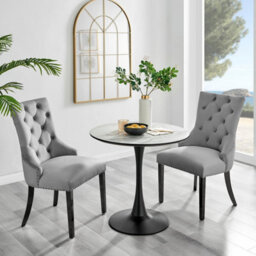 Furniturebox Uk Elina White Marble Effect Round Dining Table & 2 Grey Belgravia Black Leg Chairs - thumbnail 1
