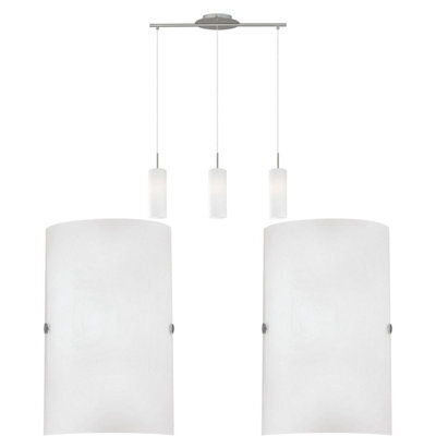 Satin Nickel Ceiling Pendant Light With Matching Wall Sconces - Modern Triple Lamp Set - image 1