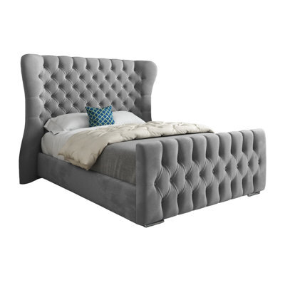 Lika Wide Curved Winged Upholstered Soft Velvet Designer Bed Frame - image 1