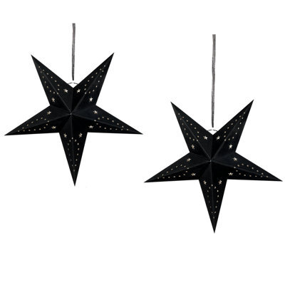 Beliani Set Of 2 Hanging Decorations Led Motti Star 45 Cm Black - image 1