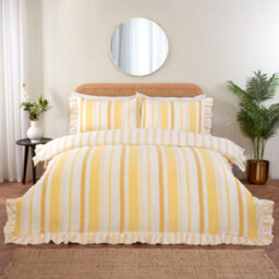 Rapport Home Maya Stripe Polycotton Reversible Duvet Cover Set With Pillowcase Double Yellow - thumbnail 4