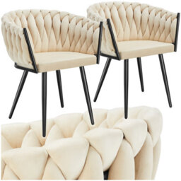 Tectake Set Of 2 Dining Chair Astano - Padded, Velvet, Knot Design, Continuous Backrest  - Sand - thumbnail 1