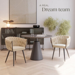 Tectake Set Of 2 Dining Chair Astano - Padded, Velvet, Knot Design, Continuous Backrest  - Sand - thumbnail 8