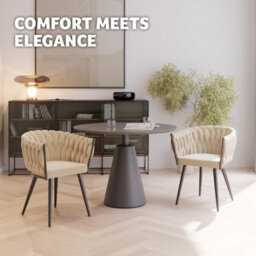 Tectake Set Of 2 Dining Chair Astano - Padded, Velvet, Knot Design, Continuous Backrest  - Sand - thumbnail 9