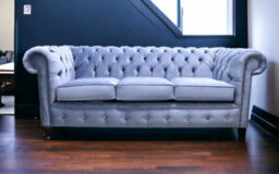 Chesterfield Handmade 3 Seater Sofa Medici Air Force Blue Fabric In Classic Style - thumbnail 4