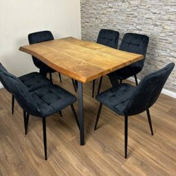 Doubs Dining Table Set With 6 Black Velvet Chairs 120Cm Natural Wood Table - thumbnail 8