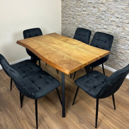 Doubs Dining Table Set With 6 Black Velvet Chairs 120Cm Natural Wood Table - thumbnail 2