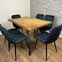 Doubs Dining Table Set With 6 Black Velvet Chairs 120Cm Natural Wood Table - thumbnail 4