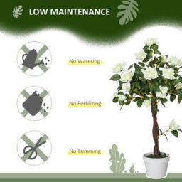 Outsunny Set Of 2 90Cm Artificial Rose Tree, Fake Decorative Plant, White - thumbnail 5