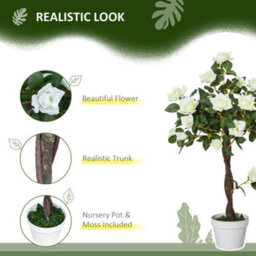 Outsunny Set Of 2 90Cm Artificial Rose Tree, Fake Decorative Plant, White - thumbnail 4