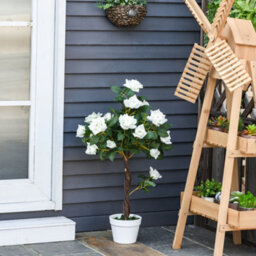 Outsunny Set Of 2 90Cm Artificial Rose Tree, Fake Decorative Plant, White - thumbnail 7