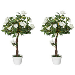 Outsunny Set Of 2 90Cm Artificial Rose Tree, Fake Decorative Plant, White - thumbnail 2