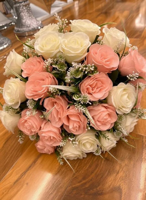 Biznest 2 Bundles Of Artificial Rose Flower Bouquet (48 Head) Bunch Home, Party, Event Décor ( Cream + Watermelom )