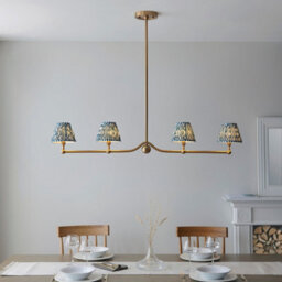 Luminosa Lighting Luminosa Santiago Brushed Aged Brass Plate Pendant Light With Marlin Blue Fabric Ripple Shade 16Cm 4X B22 - thumbnail 2