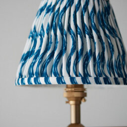 Luminosa Lighting Luminosa Santiago Brushed Aged Brass Plate Pendant Light With Marlin Blue Fabric Ripple Shade 16Cm 4X B22 - thumbnail 4