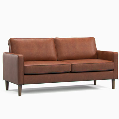 Furnishings For Less UK Bexhill Tan Faux Leather  Boxed Arm 3 Seater Sofa - image 1