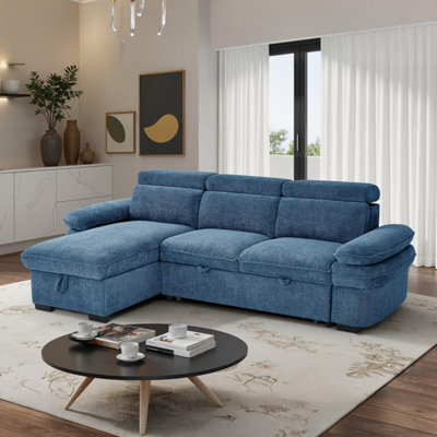 Furnishings For Less UK Blake Universal Corner 4 Seater Fabric Sofa Bed Blue - image 1