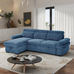 Furnishings For Less UK Blake Universal Corner 4 Seater Fabric Sofa Bed Blue