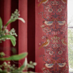 Morris & Co Strawberry Thief Embroidery Embroidered Velvet Room Darkening Pencil Pleat Curtain Pair Berry (W)117Cm X (D)183Cm - thumbnail 4