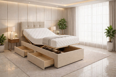 Comfort Curve Electric Adjustable Storage Bed Set, Beige