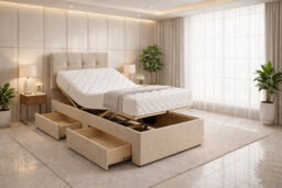 Comfort Curve Electric Adjustable Storage Bed Set, Beige