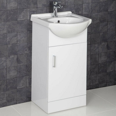 Affine 450mm Bathroom Vanity Unit & Basin Sink Floorstanding Gloss White Tap + Waste - image 1